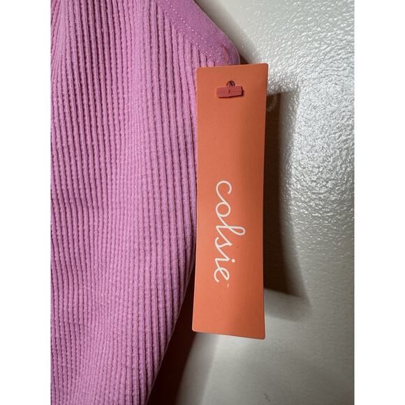 Colsie Size 1X NEW Bubble Gum Pink Ribbed Long Line Sports Bra No Padding - Picture 3 of 7